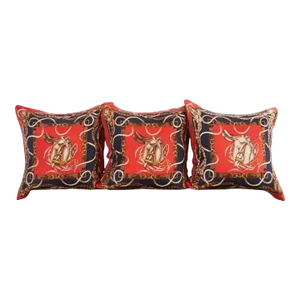 Set of Three Large Ralph Lauren Equestrian Silk Scarf Pillows