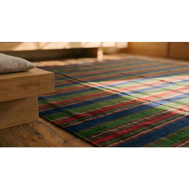Red 1930s Multicolor Geometric Stripe Flat Woven Antique Kilim Anatolian Turkey Rug 11'0" X 14'4" Wool Carpet For Sale - Image 8 of 8