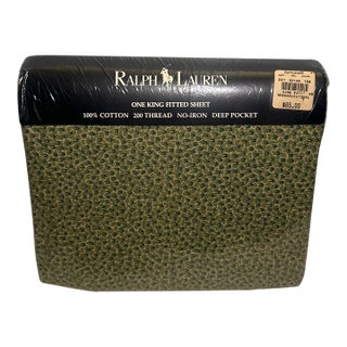 Vintage Ralph Lauren Meenhan Green Peggle King Fitted Sheet Made in Usa For Sale