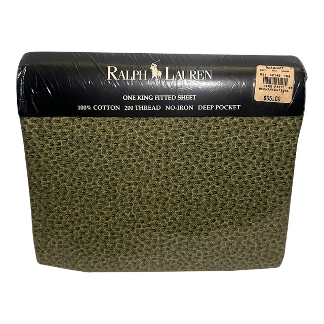 Vintage Ralph Lauren Meenhan Green Peggle King Fitted Sheet Made in Usa For Sale