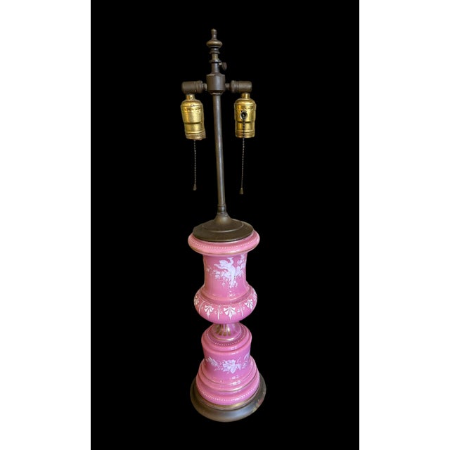 Metal Antique Mary Gregory Pink Opaline Lamp For Sale - Image 7 of 16