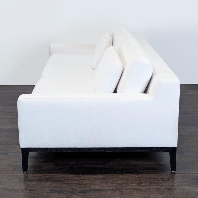 Modern Restoration Hardware Italia Modern 3-Seat White Sofa With Clean Lines and Bronze Legs For Sale - Image 3 of 7