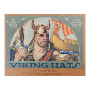 Vintage Advertising Viking Hat Box Label