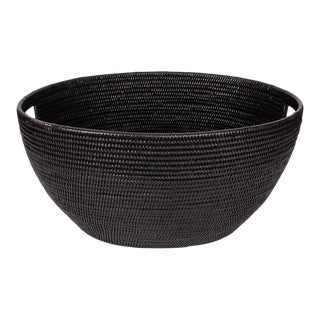 Artifacts Rattan Laundry Basket with Cutout Handles in Tudor Black For Sale
