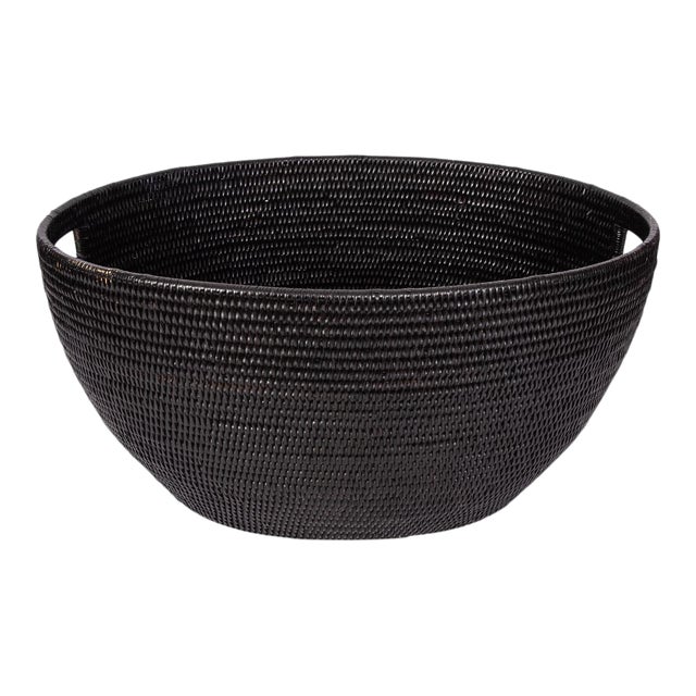 Artifacts Rattan Laundry Basket with Cutout Handles in Tudor Black For Sale