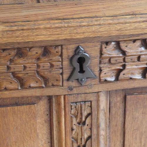 Antique Oak Chest with Carved Front and Hinged Lid, 1880 For Sale - Image 9 of 15