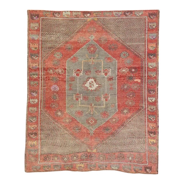Vintage Turkish Oushak Rug - 4′3″ × 5′1″ For Sale
