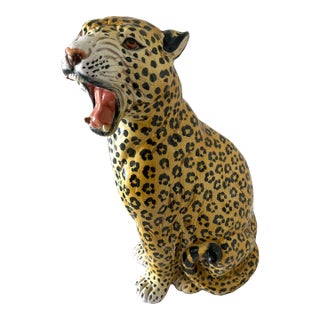 Italian Glazed Terracotta Leopard Figure, 1960s For Sale