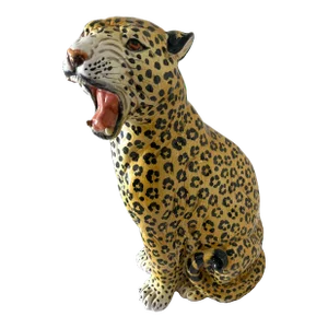 Italian Glazed Terracotta Leopard Figure, 1960s