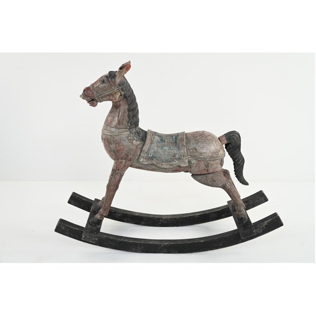 Early 20th Century Antique Carved and Painted Wooden Rocking Horse For Sale - Image 5 of 16