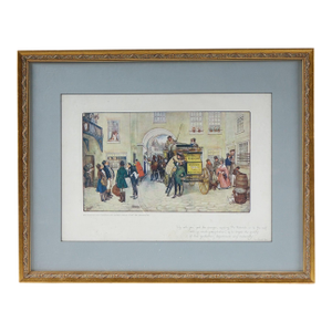 "Mr Pickwick, His Friends and Mr Alfred Jungle Start for Rochester" - Mid 20th Century Print of Original Watercolor Painting, Signed, Framed