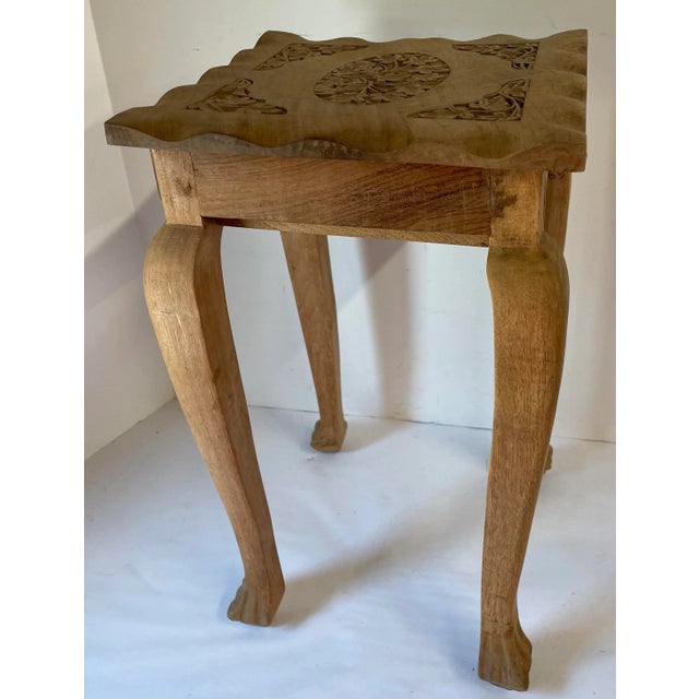 Mid 20th Century Vintage Carved Cerused Solid Wood Drink or Side Table With Drawer For Sale - Image 5 of 11