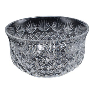 Vintage Punch Bowl, English, Crystal Glass, Serving, Fruit Dish, Mid Century For Sale