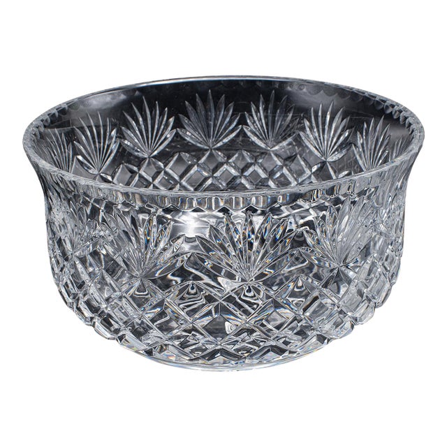 Vintage Punch Bowl, English, Crystal Glass, Serving, Fruit Dish, Mid Century For Sale