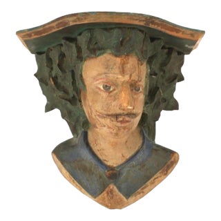 European Carved and Painted Wooden Figural Wall Shelf For Sale