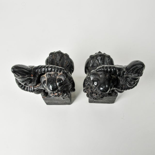 Mid 20th Century Rare Pair of Asian Art Foo Dog Guardian Lion Bookends With Figures For Sale - Image 16 of 16