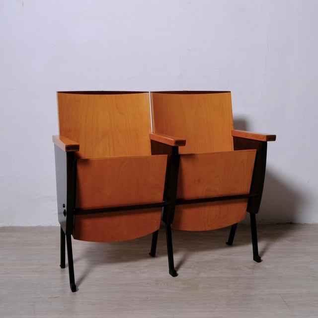 Two-Seater Cinema Armchair Bench in Numbered Two-Tone Wood, 1960s For Sale - Image 5 of 18