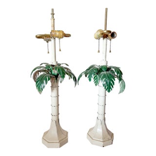 Vintage Hollywood Regency Italian Palm Tree Tole Lamps, a Pair For Sale