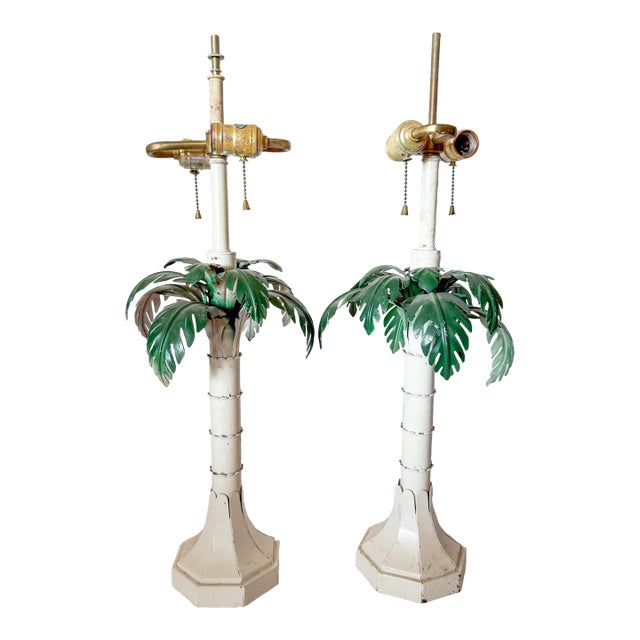 Vintage Hollywood Regency Italian Palm Tree Tole Lamps, a Pair For Sale