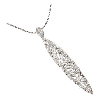 14K White Gold Open Lace Diamond Slide Pendant For Sale