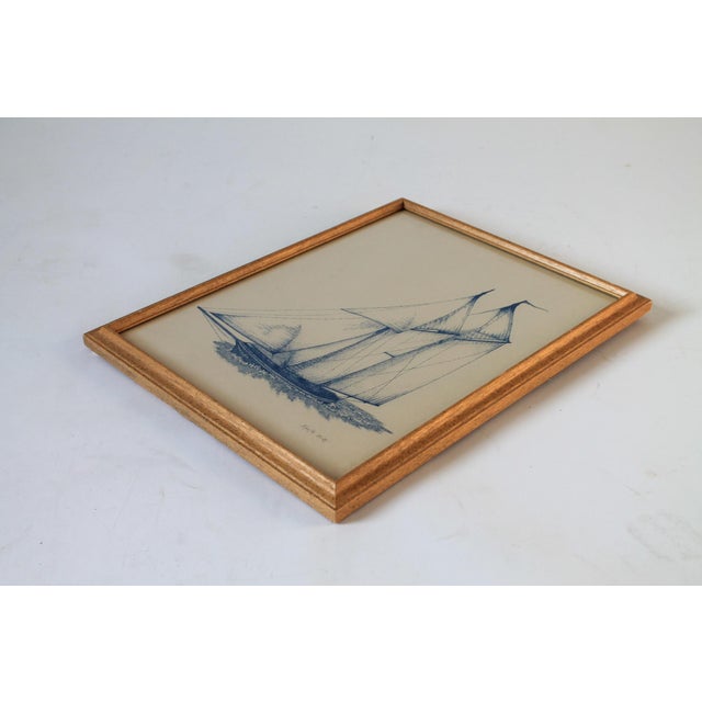 Nautical Vintage Framed Sailboat Lithograph 1980's For Sale - Image 3 of 9