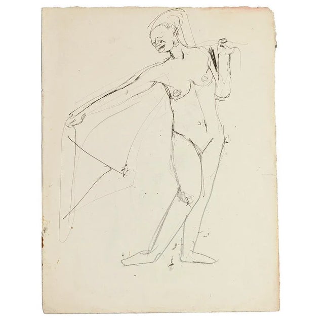 Figure - Original Pen and Pencil by Jeanne Daour - 20th Century 20th Century For Sale - Image 3 of 3