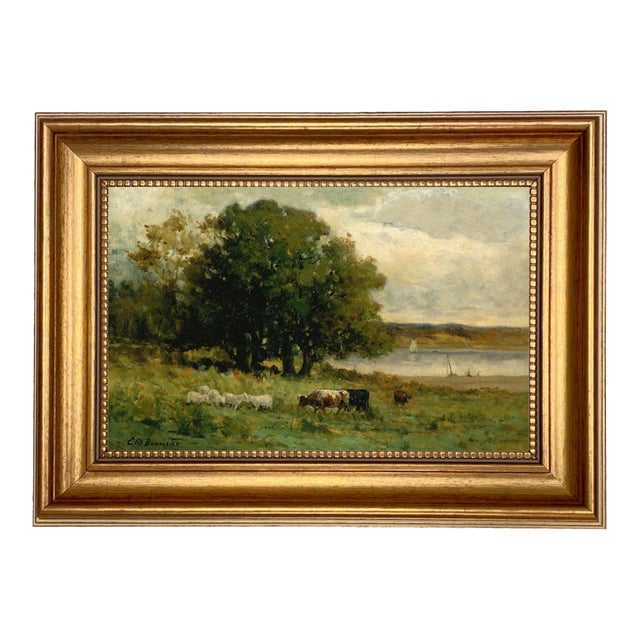 Cows in a Landscape 7x11" Framed Pastoral Oil Painting Print on Canvas For Sale