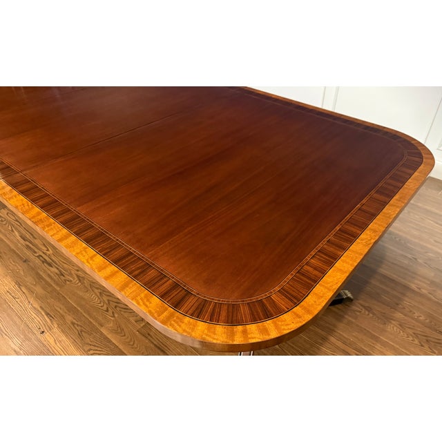 Traditional Multi-Banded Mahogany Dining Table by Leighton Hall - Showroom Sample For Sale - Image 12 of 18