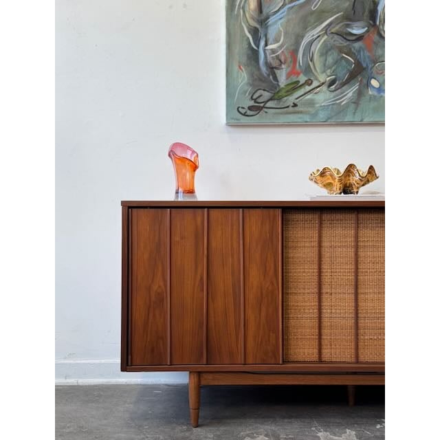 Mainline by Hooker 1960's Mainline Hooker Walnut & Caned Reversible Door Credenza For Sale - Image 4 of 15