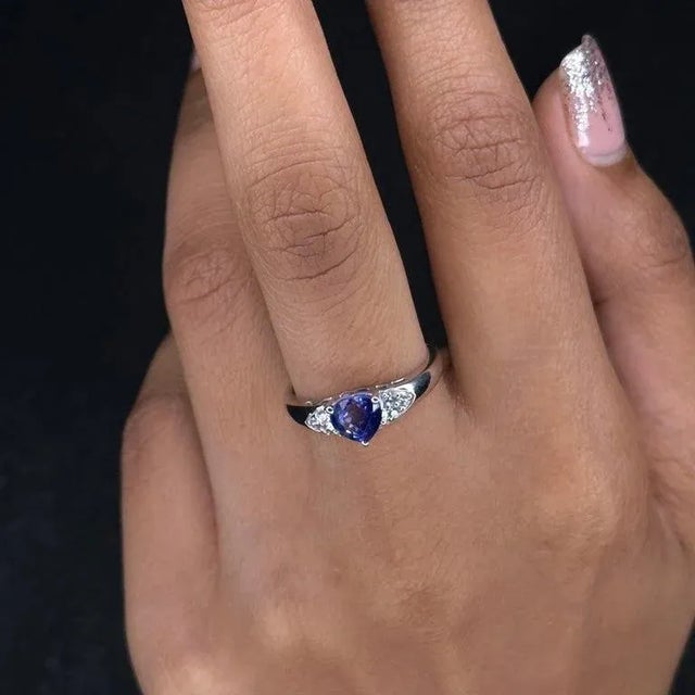 Trillion Cut Sapphire Birthstone Engagement Ring With Diamonds Size 7 For Sale In New York - Image 6 of 13
