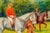 Sky Blue Captivating Colorful Antique French Horse Racing Oil Painting Equestrian Sporting Art For Sale - Image 8 of 18