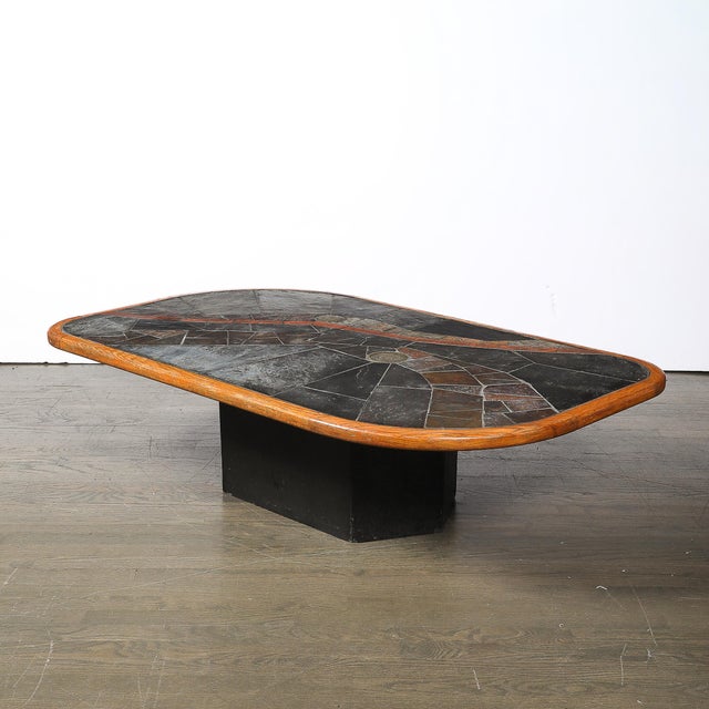 Dark Gray Mid-Century Tessellated Slate & Bronze Inlay Cocktail Table by v Ramburrem For Sale - Image 8 of 18