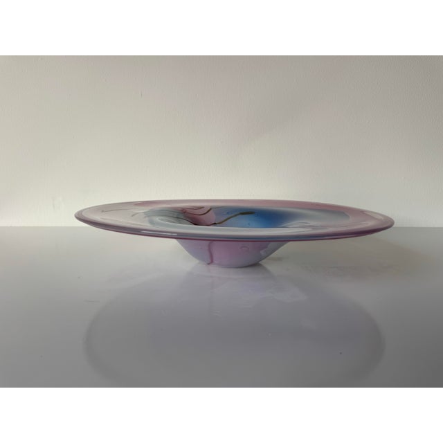 1980"s Vintage Italian Murano Pink & Blue Swirl Art Glass Centerpiece Bowl For Sale - Image 4 of 12