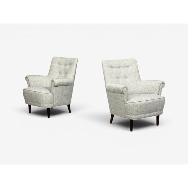 Mid-Century Modern Carl Malmsten, Lounge Chairs, Grey Fabric, Wood, Sweden, 1950s For Sale - Image 3 of 11