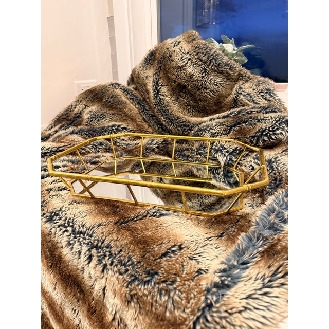 Shabby Chic Hollywood Regency Faux Bamboo Mirrored Tray For Sale - Image 3 of 7