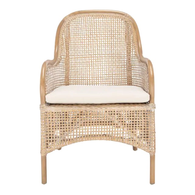 Charlie Rattan Accent Chair with Cushion - Grey White Wash/White For Sale