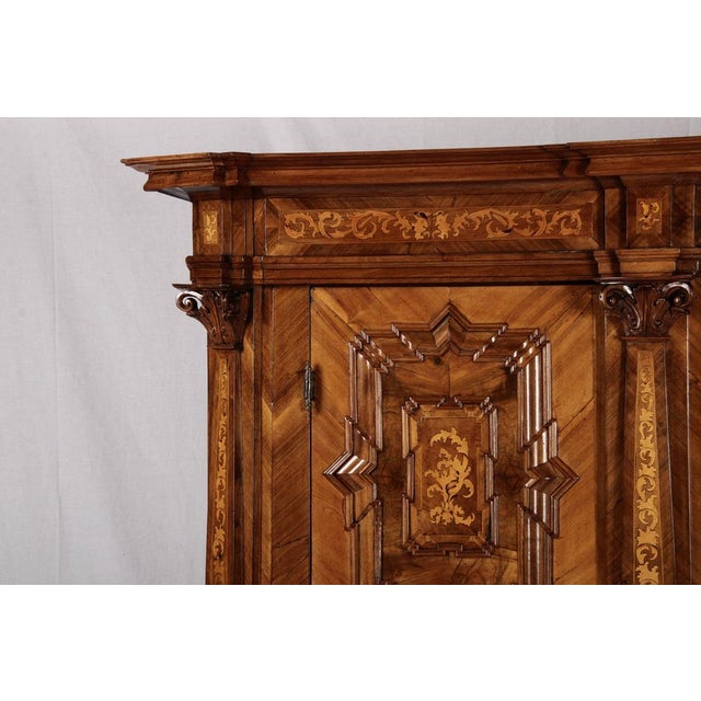 Antique Baroque Walnut Cabinet with Pilasters, Corinthian Capitals and Inlays, Vienna, Austria, 1750s For Sale - Image 17 of 18