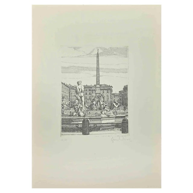 Giuseppe Malandrino, Piazza Navona, Etching, 1970 For Sale