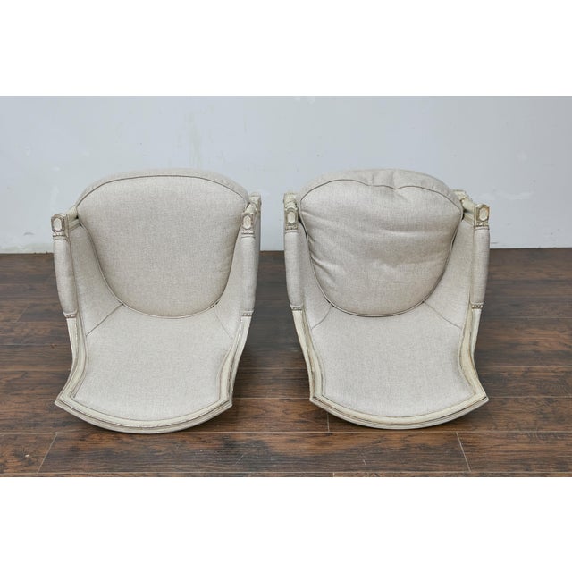 Pair of 19th Century French Directoire Upholstered Bergères with Twisted Columns For Sale - Image 4 of 12