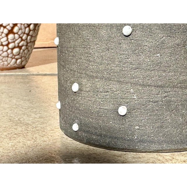 Black Anthracite Glazed Studio Ceramic Vase Glazed with White Beaded Dots by Johannes Andreas Urban, Germany, 1980s For Sale - Image 8 of 13