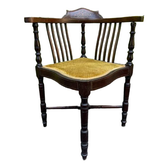 Antique Edwardian Style Marquetry Mahogany Corner Chair For Sale