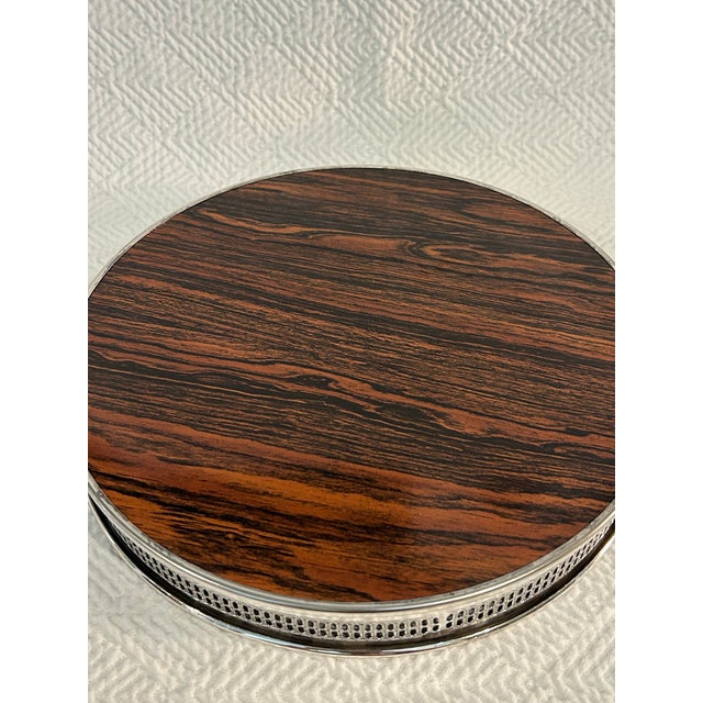 Metal 1960s Italian Silverplate Pierced Gallery Tray With Faux Bois Bakelite or Formica Surface For Sale - Image 7 of 8