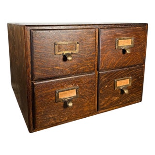 Vintage Macey 4-Drawer Library Card Catalog Cabinet – Solid Wood Brass Hardware For Sale