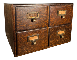 Vintage Macey 4-Drawer Library Card Catalog Cabinet – Solid Wood Brass Hardware
