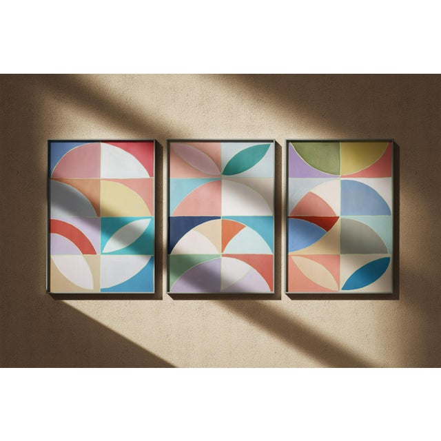 2026, Color Field Bauhaus Triptych of Modernist Floral Axis, Modern Painting on Watercolor Paper by Natalia Roman For Sale In Miami - Image 6 of 11
