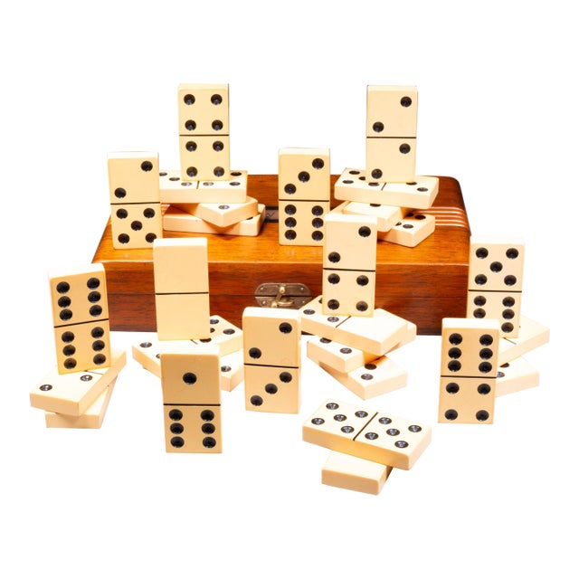 Art Deco Domino Set in Custom Monogrammed Wooden Case c.1930 For Sale