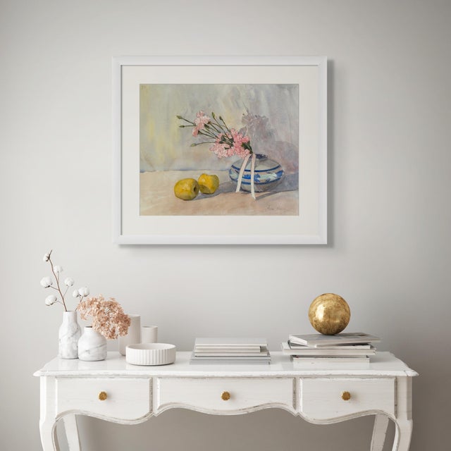 "Apples in the Sunlight" Original Impressionist Flower and Fruits Still Life Watercolor on Paper Painting Art by Anna Novick, Framed For Sale - Image 10 of 11