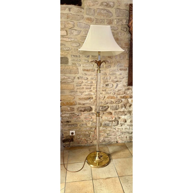 Vintage Acrylic Glass and Brass Floor Lamp from Maison Roméo, 1970s For Sale - Image 11 of 18