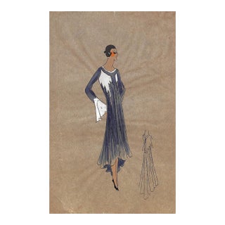 Lanvin of Paris C1920s Original Fashion Illustration in Gouache For Sale