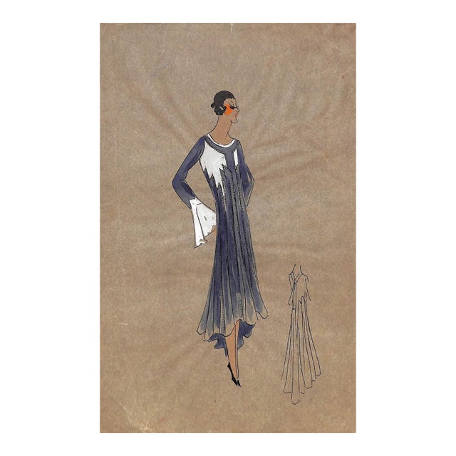 Lanvin of Paris C1920s Original Fashion Illustration in Gouache For Sale
